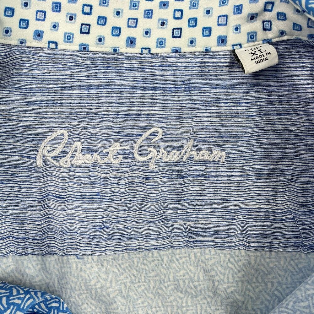 Robert Graham Dress Shirt XL Blue Geometric Print Button Up Long Sleeve Preppy - Picture 11 of 15